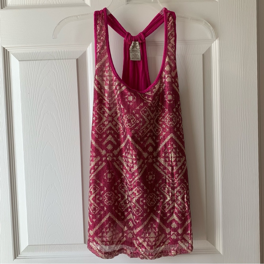 Eyelash Couture pink & gold sequin tank size small